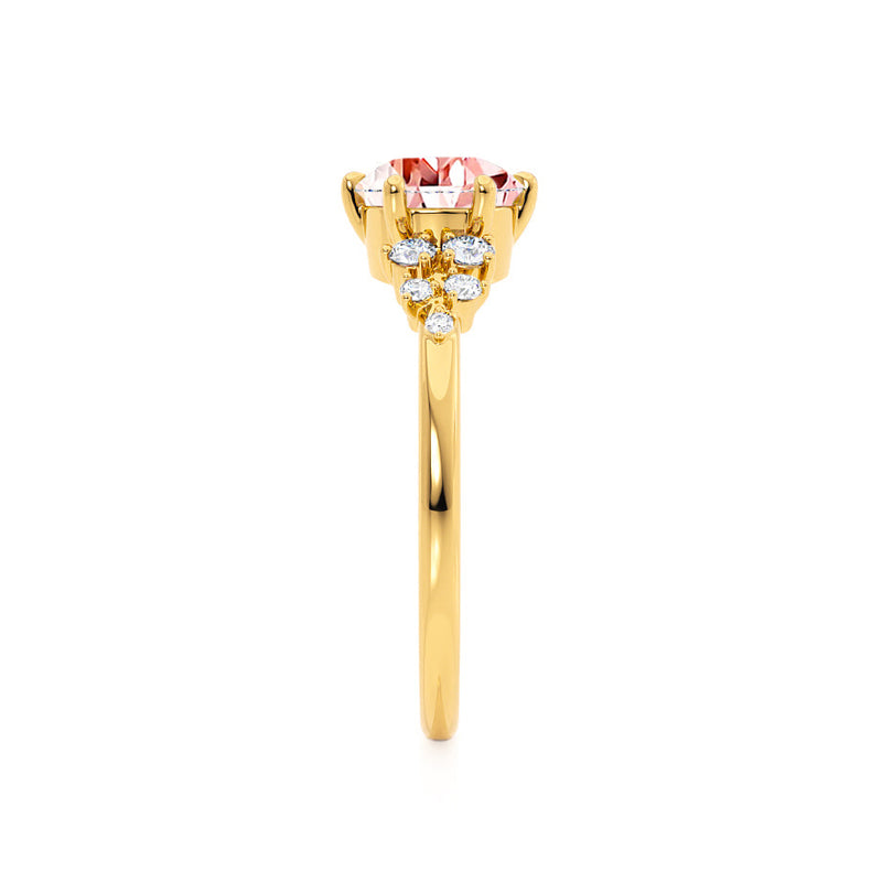 ALYA - Chatham® Oval Champagne True Sapphire Starburst Cluster Shoulder Set Engagement Ring 18k Yellow Gold
