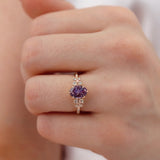 ALYA - Chatham® Oval Alexandrite Starburst Cluster Shoulder Set Engagement Ring 18k Rose Gold