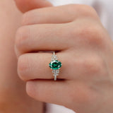 ALYA - Chatham® Oval Emerald Starburst Cluster Shoulder Set Engagement Ring 18k White Gold