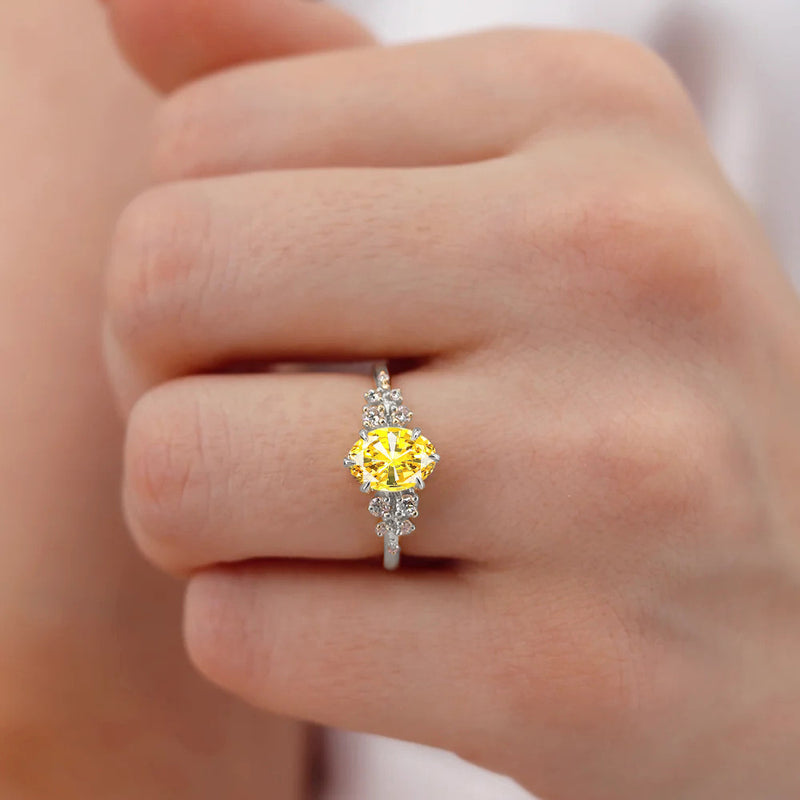 ALYA - Chatham® Oval Yellow Sapphire Starburst Cluster Shoulder Set Engagement Ring 950 Platinum