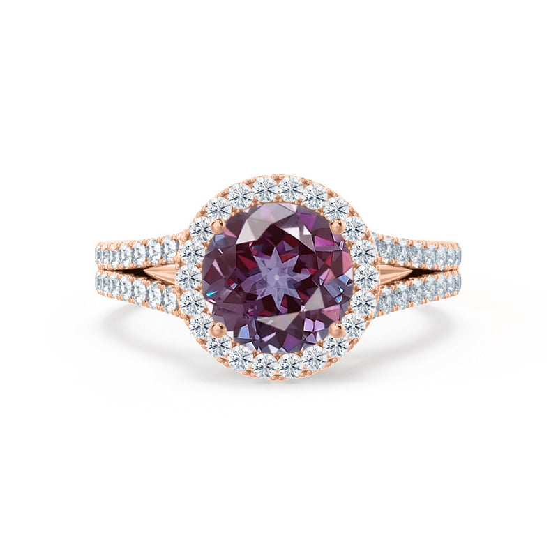 AMELIA - Lab Grown Alexandrite & Diamond 18k Rose Gold Halo Ring Engagement Ring Lily Arkwright