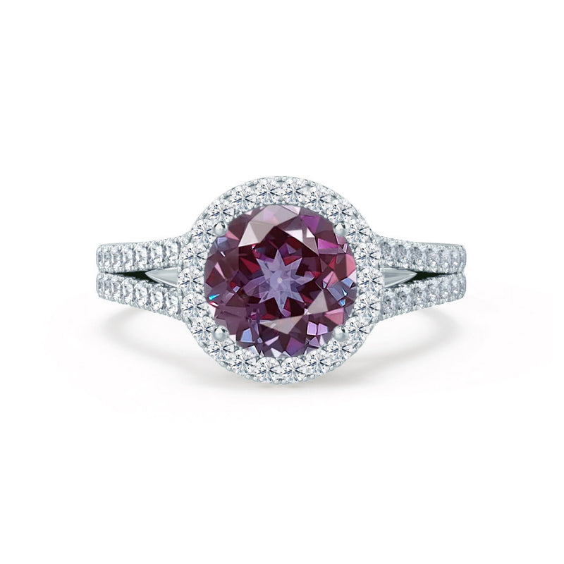 AMELIA - Lab Grown Alexandrite & Diamond 18k White Gold Halo Ring Engagement Ring Lily Arkwright