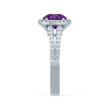 AMELIA - Lab Grown Alexandrite & Diamond 18k White Gold Halo Ring Engagement Ring Lily Arkwright