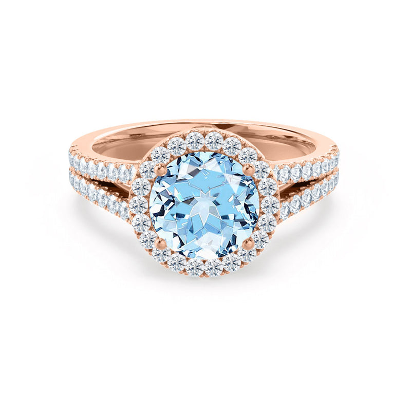 AMELIA - Lab Grown Aqua Spinel & Diamond 18k Rose Gold Halo Ring Engagement Ring Lily Arkwright