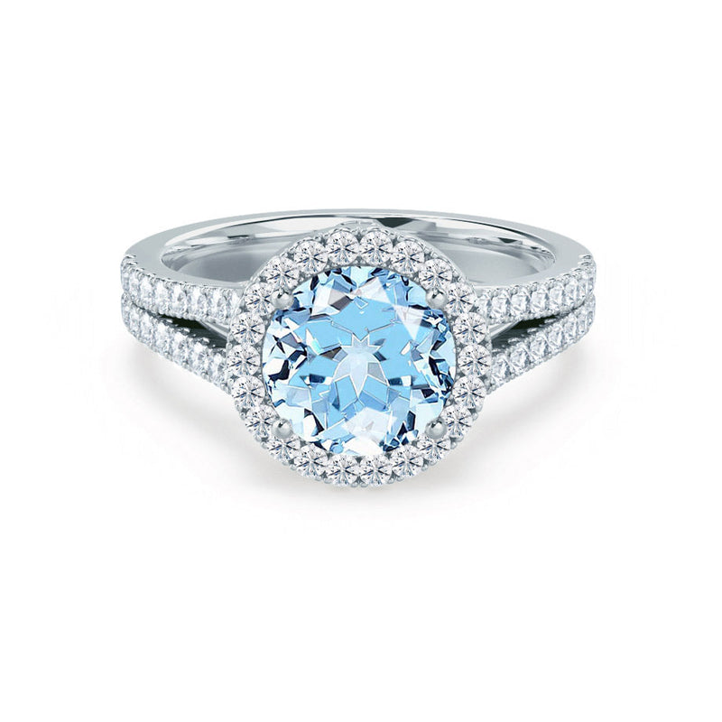 AMELIA - Lab Grown Aqua Spinel & Diamond Platinum 950 Halo Ring Engagement Ring Lily Arkwright