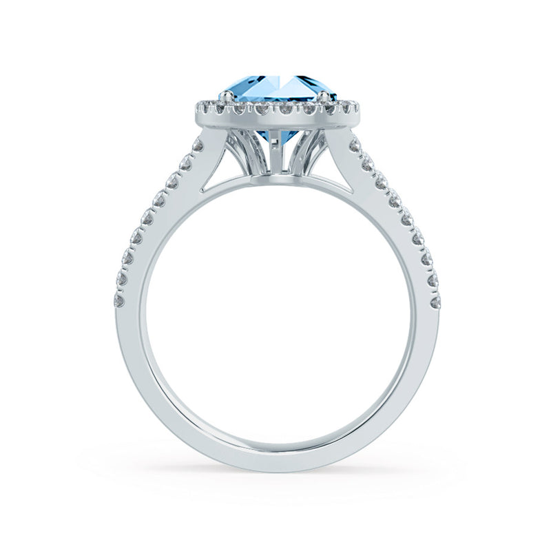 AMELIA - Lab Grown Aqua Spinel & Diamond 18k White Gold Halo Ring Engagement Ring Lily Arkwright