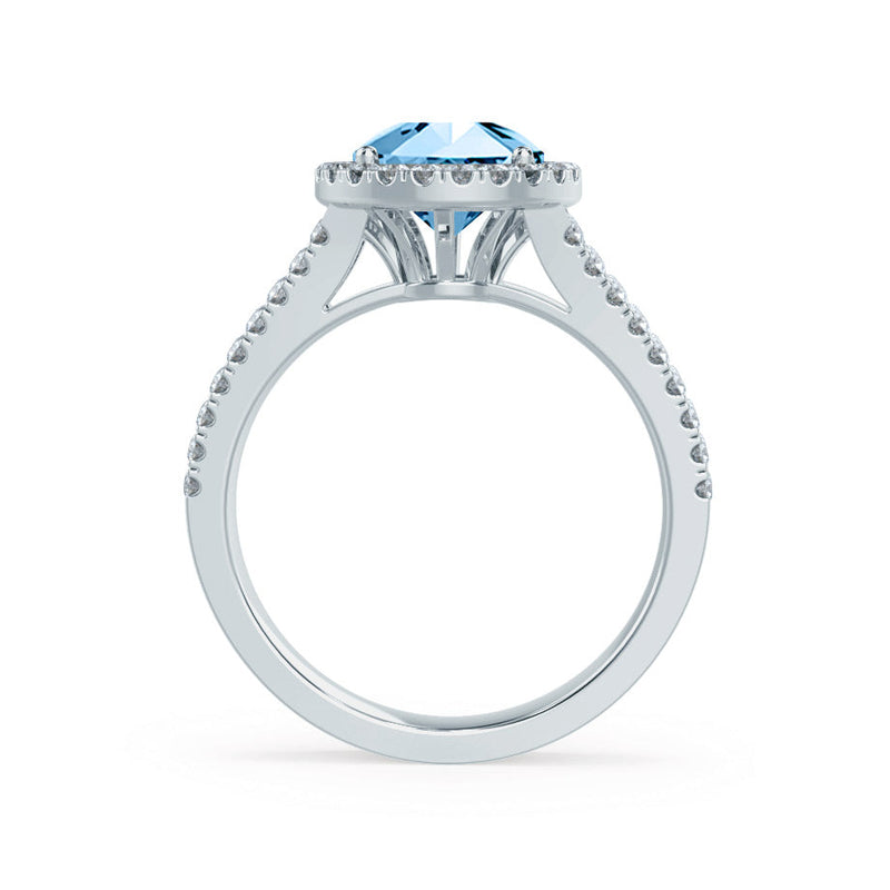 AMELIA - Lab Grown Aqua Spinel & Diamond Platinum 950 Halo Ring Engagement Ring Lily Arkwright