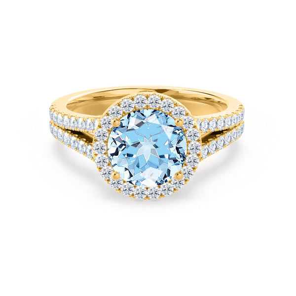 AMELIA - Lab Grown Aqua Spinel & Diamond 18k Yellow Gold Halo Ring Engagement Ring Lily Arkwright