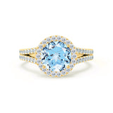 AMELIA - Lab Grown Aqua Spinel & Diamond 18k Yellow Gold Halo Ring Engagement Ring Lily Arkwright