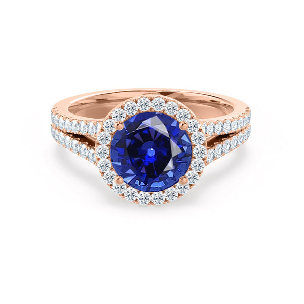 AMELIA - Lab Grown Blue Sapphire & Diamond 18k Rose Gold Halo Ring Engagement Ring Lily Arkwright