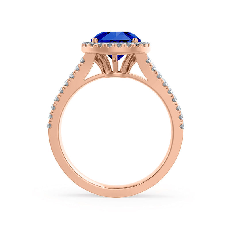 AMELIA - Lab Grown Blue Sapphire & Diamond 18k Rose Gold Halo Ring Engagement Ring Lily Arkwright