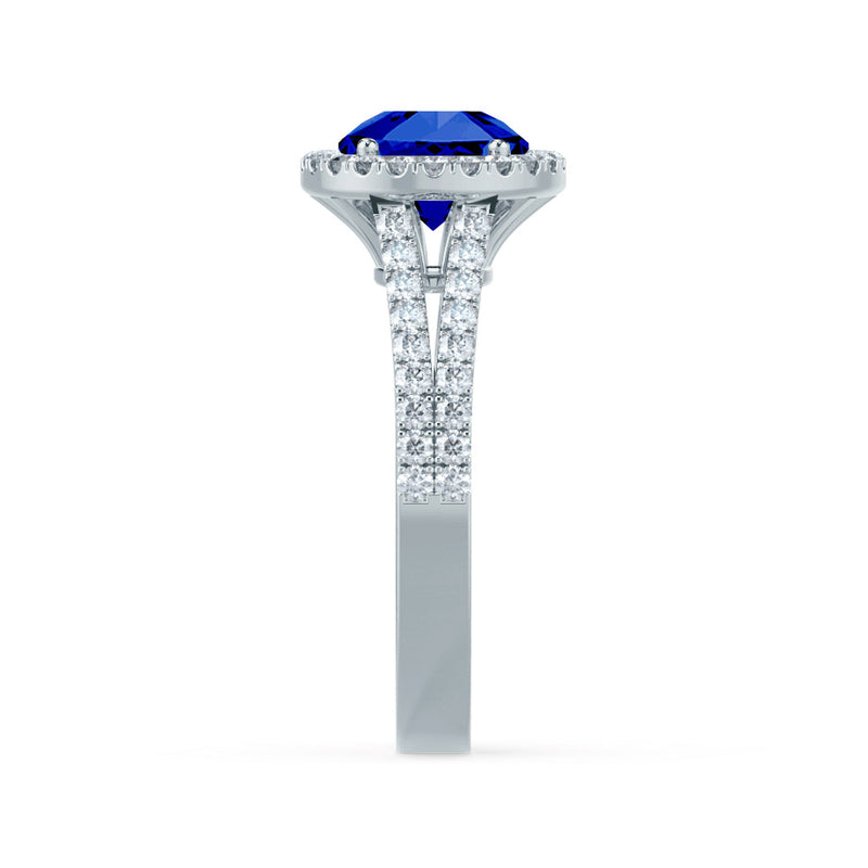AMELIA - Lab Grown Blue Sapphire & Diamond Platinum Halo Ring Engagement Ring Lily Arkwright