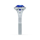 AMELIA - Lab Grown Blue Sapphire & Diamond 18k White Gold Halo Ring Engagement Ring Lily Arkwright