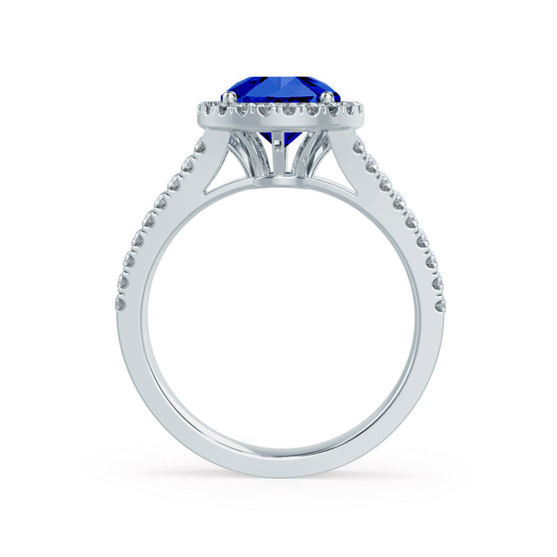 AMELIA - Lab Grown Blue Sapphire & Diamond 18k White Gold Halo Ring Engagement Ring Lily Arkwright