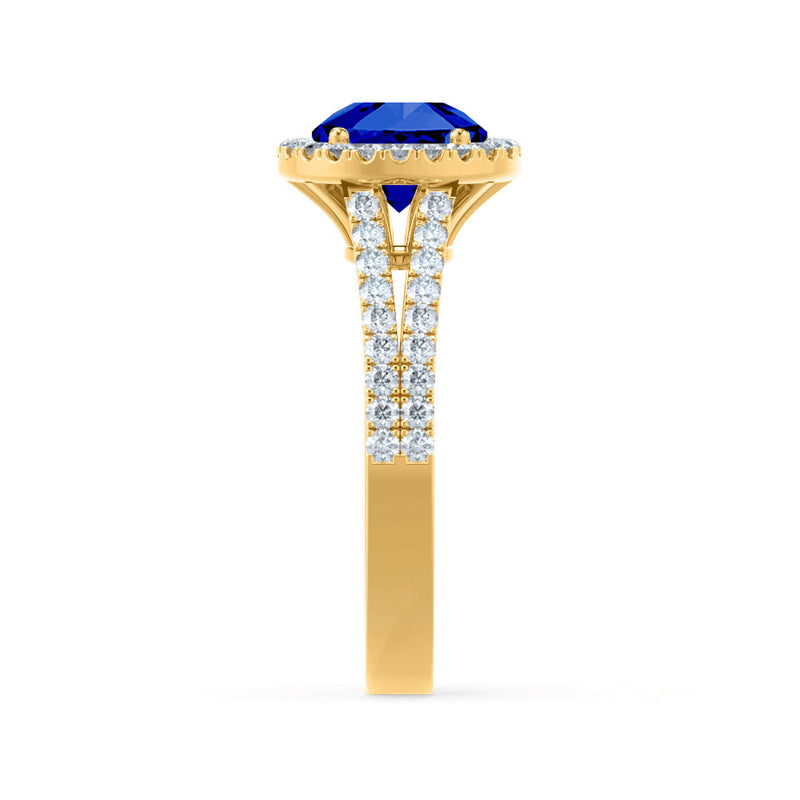 AMELIA - Lab Grown Blue Sapphire & Diamond 18k Yellow Gold Halo Ring Engagement Ring Lily Arkwright