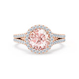 AMELIA - Lab Grown Champagne Sapphire & Diamond 18k Rose Gold Halo Ring Engagement Ring Lily Arkwright