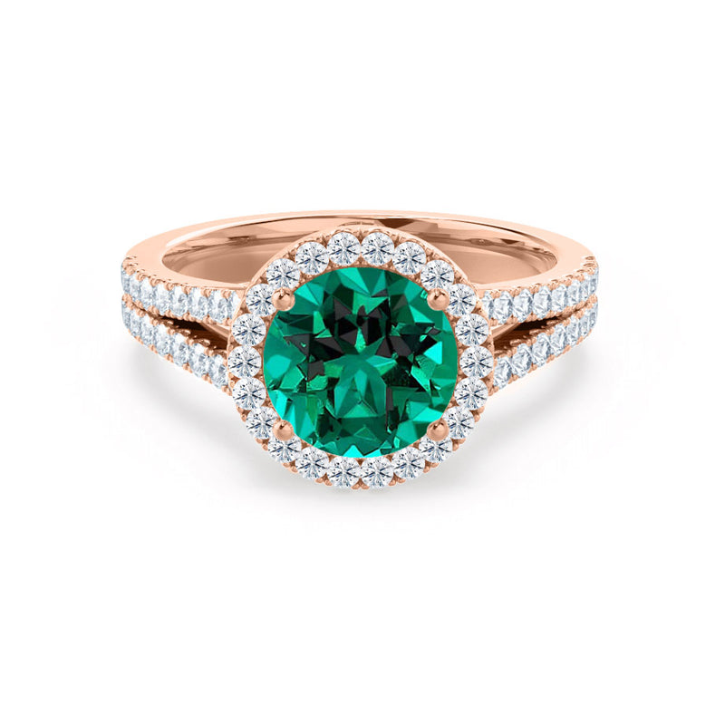 AMELIA - Lab Grown Emerald & Diamond 18k Rose Gold Halo Ring Engagement Ring Lily Arkwright