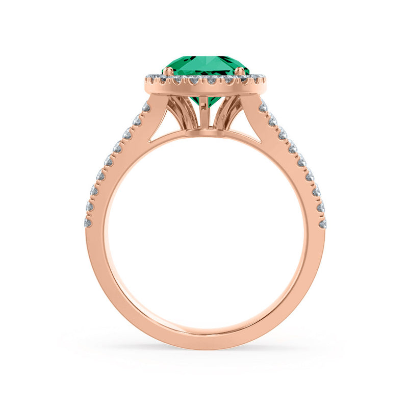 AMELIA - Lab Grown Emerald & Diamond 18k Rose Gold Halo Ring Engagement Ring Lily Arkwright