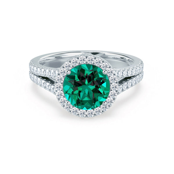 AMELIA - Lab Grown Emerald & Diamond 18k White Gold Halo Ring Engagement Ring Lily Arkwright
