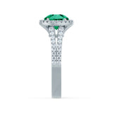 AMELIA - Lab Grown Emerald & Diamond 18k White Gold Halo Ring Engagement Ring Lily Arkwright