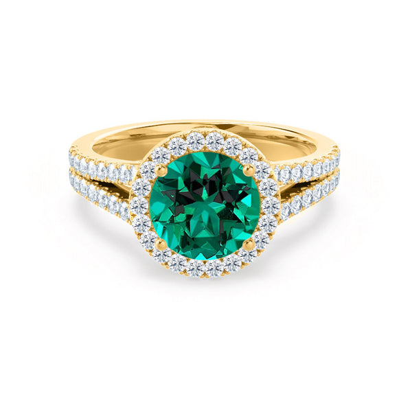 AMELIA - Lab Grown Emerald & Diamond 18k Yellow Gold Halo Ring Engagement Ring Lily Arkwright