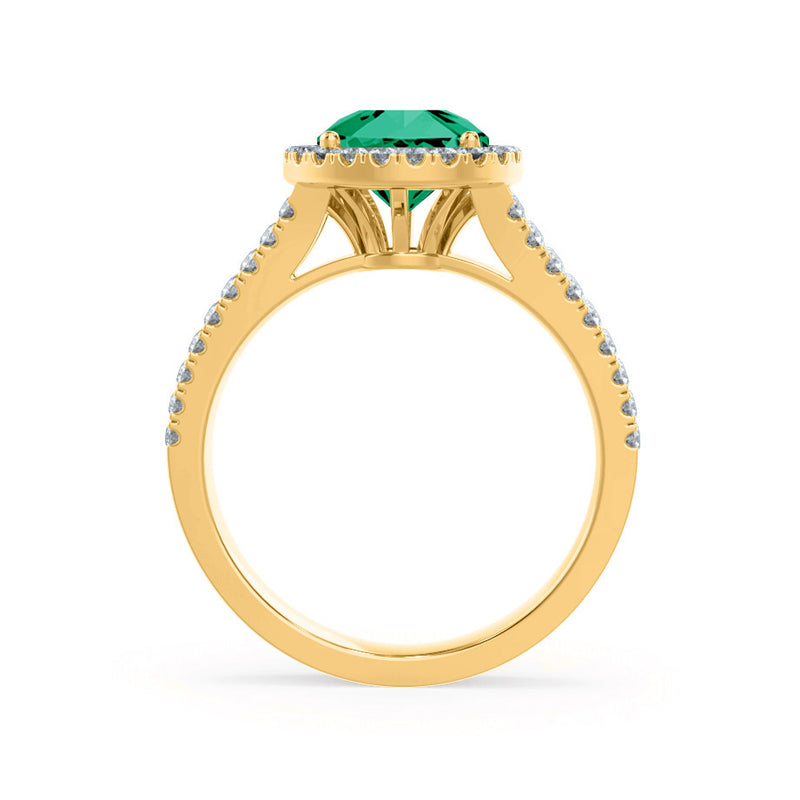 AMELIA - Lab Grown Emerald & Diamond 18k Yellow Gold Halo Ring Engagement Ring Lily Arkwright