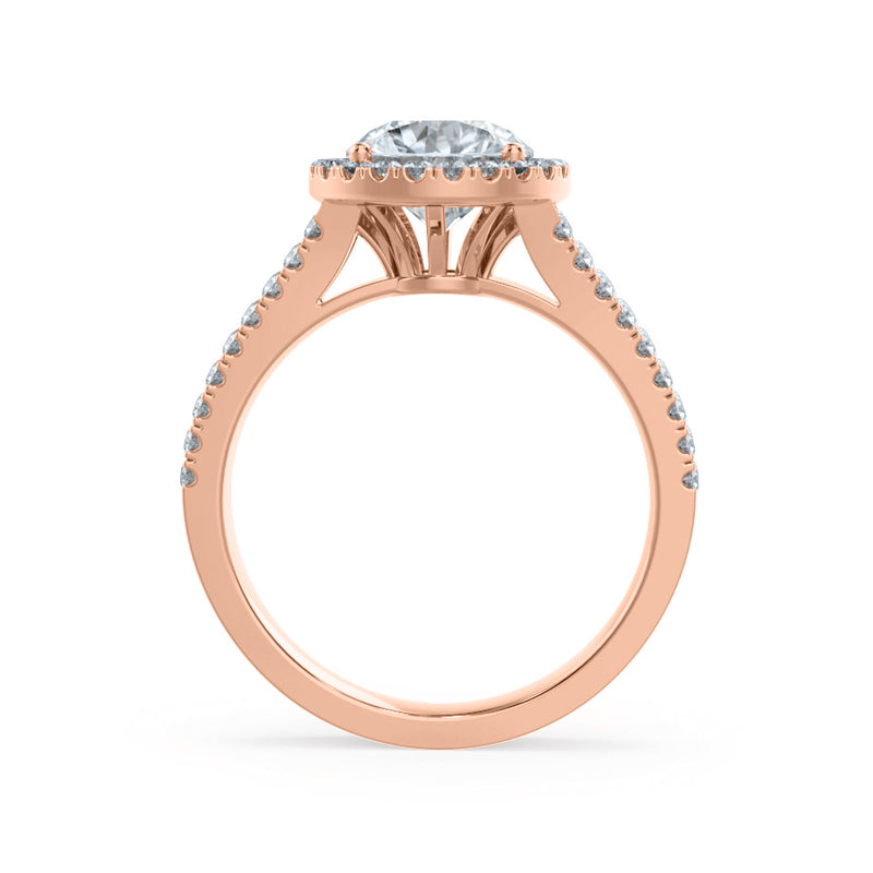 AMELIA - Round Moissanite & Diamond 18k Rose Gold Halo Ring Engagement Ring Lily Arkwright