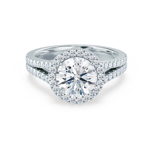 AMELIA - Ready to Ship 1.00ct Round Moissanite & Diamond 950 Platinum Halo