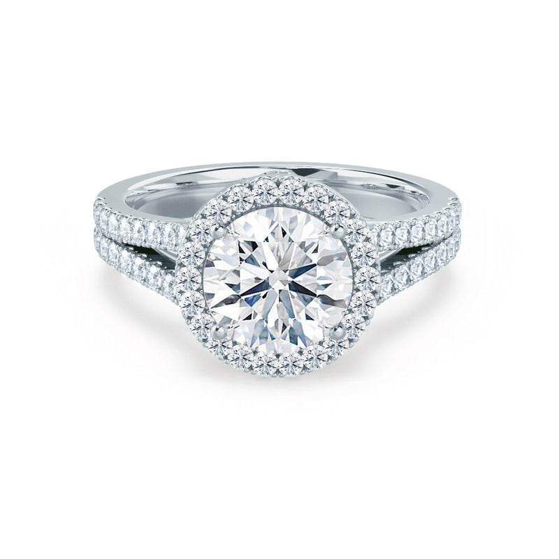 AMELIA - Outlet Ring 1.50ct Round Moissanite & Diamond 950 Platinum Halo Engagement Ring Lily Arkwright