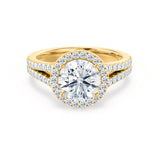 AMELIA - Round Moissanite & Diamond 18k Yellow Gold Halo Ring Engagement Ring Lily Arkwright