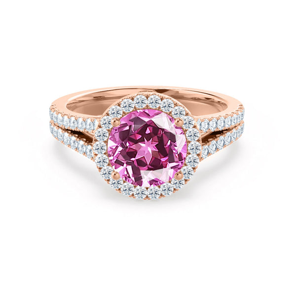 AMELIA - Lab Grown Pink Sapphire & Diamond 18k Rose Gold Halo Ring Engagement Ring Lily Arkwright