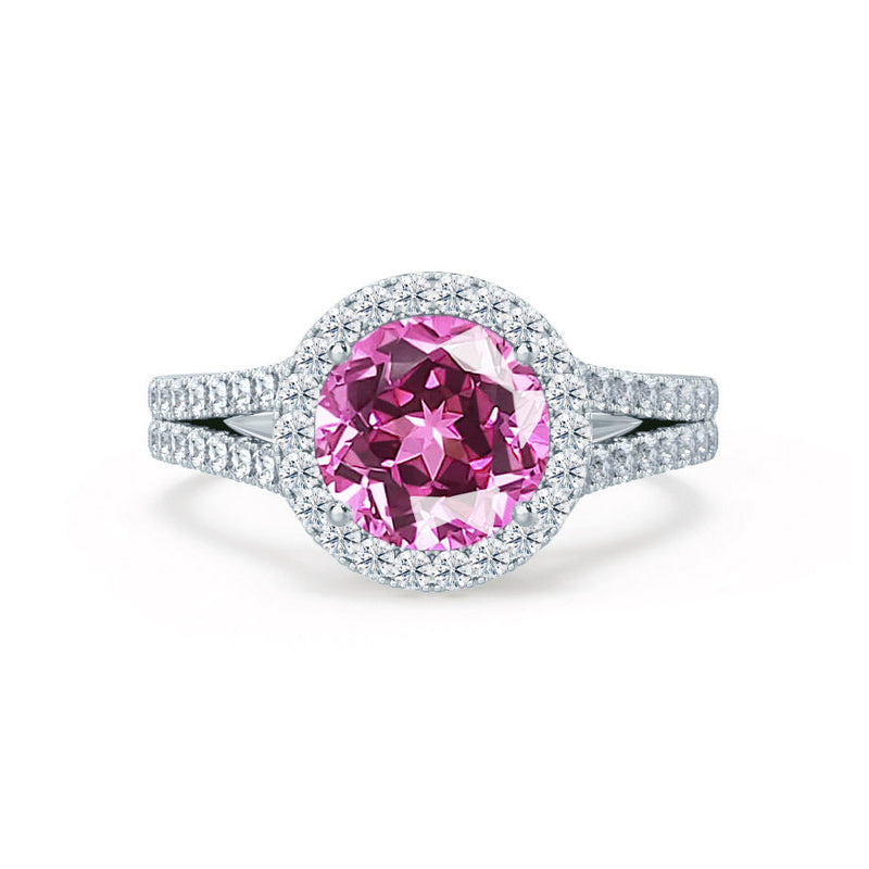AMELIA - Lab Grown Pink Sapphire & Diamond Platinum 950 Halo Ring Engagement Ring Lily Arkwright