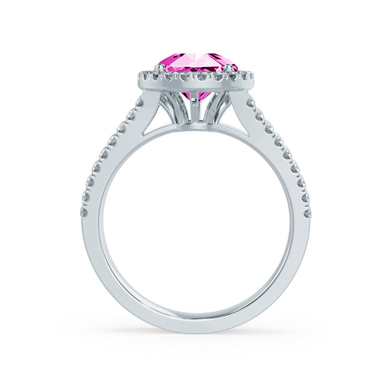 AMELIA - Lab Grown Pink Sapphire & Diamond Platinum 950 Halo Ring Engagement Ring Lily Arkwright