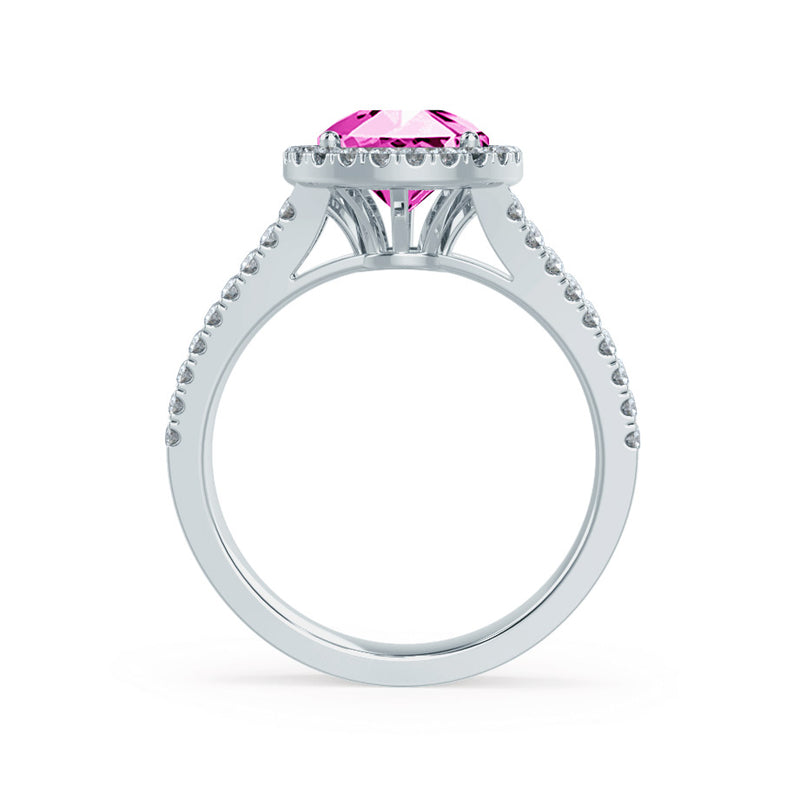 AMELIA - Lab Grown Pink Sapphire & Diamond 18k White Gold Halo Ring Engagement Ring Lily Arkwright