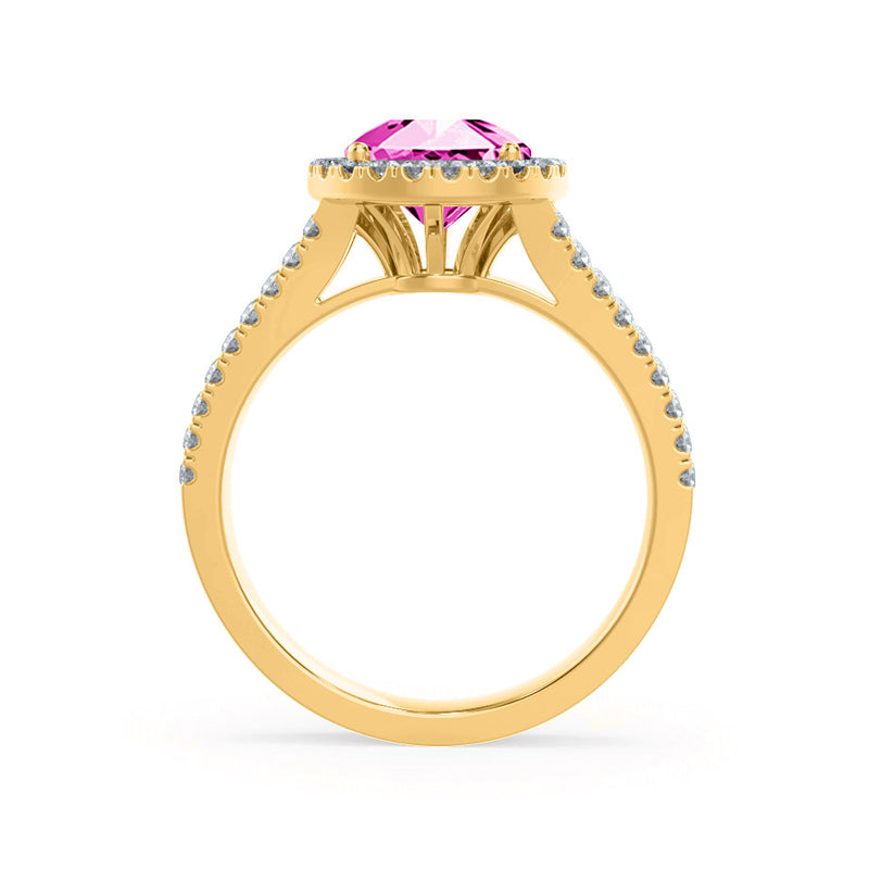 AMELIA - Lab Grown Pink Sapphire & Diamond 18k Yellow Gold Halo Ring Engagement Ring Lily Arkwright