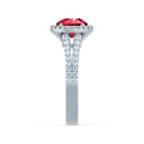 AMELIA - Lab Grown Red Ruby & Diamond 18k White Gold Halo Ring Engagement Ring Lily Arkwright