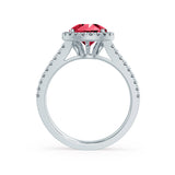 AMELIA - Lab Grown Red Ruby & Diamond 18k White Gold Halo Ring Engagement Ring Lily Arkwright