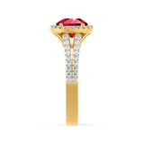 AMELIA - Lab Grown Red Ruby & Diamond 18k Yellow Gold Halo Ring Engagement Ring Lily Arkwright