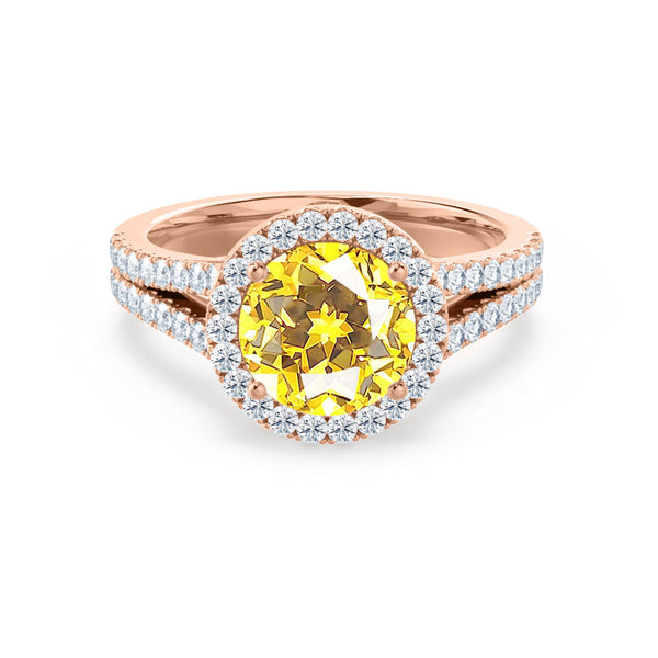 AMELIA - Lab Grown Yellow Sapphire & Diamond 18k Rose Gold Halo Ring Engagement Ring Lily Arkwright