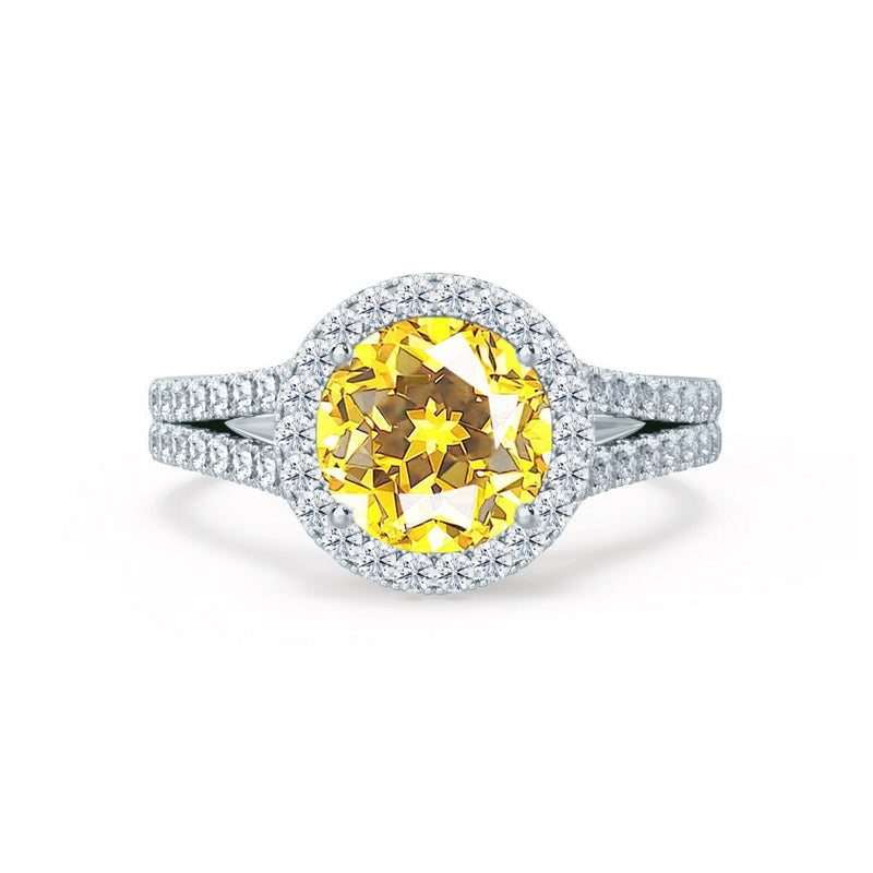 AMELIA - Lab Grown Yellow Sapphire & Diamond Platinum Halo Ring Engagement Ring Lily Arkwright