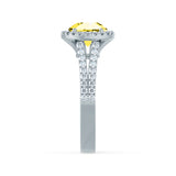 AMELIA - Lab Grown Yellow Sapphire & Diamond 18k White Gold Halo Ring Engagement Ring Lily Arkwright