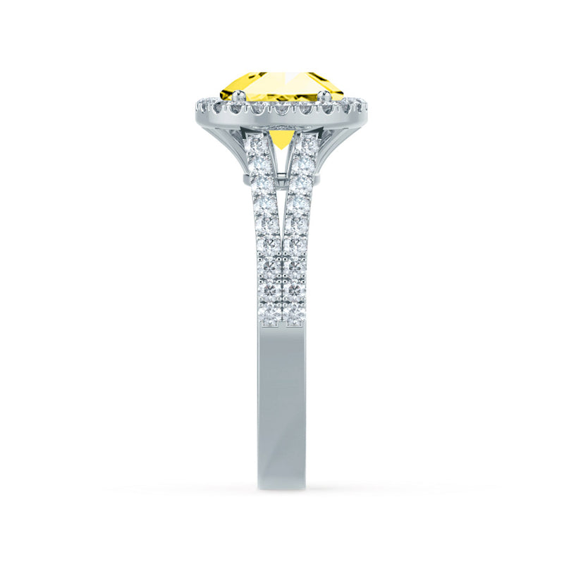 AMELIA - Lab Grown Yellow Sapphire & Diamond Platinum Halo Ring Engagement Ring Lily Arkwright