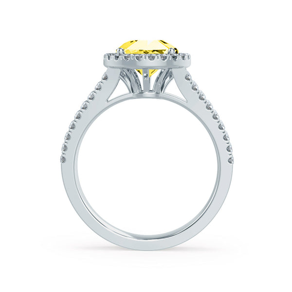 AMELIA - Lab Grown Yellow Sapphire & Diamond 18k White Gold Halo Ring Engagement Ring Lily Arkwright