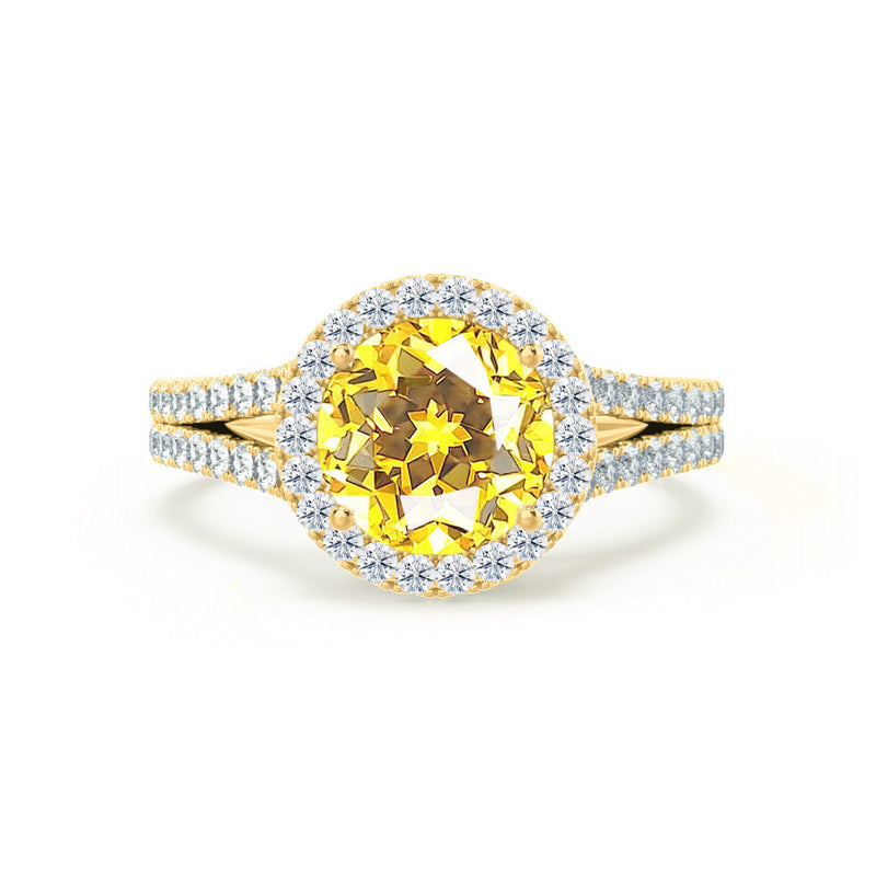 AMELIA - Lab Grown Yellow Sapphire & Diamond 18k Yellow Gold Halo Ring Engagement Ring Lily Arkwright