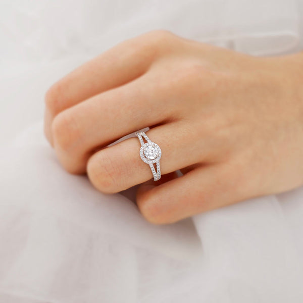AMELIA - Chatham® Lab Grown Aqua Spinel & Diamond 18k Rose Gold Halo Ring