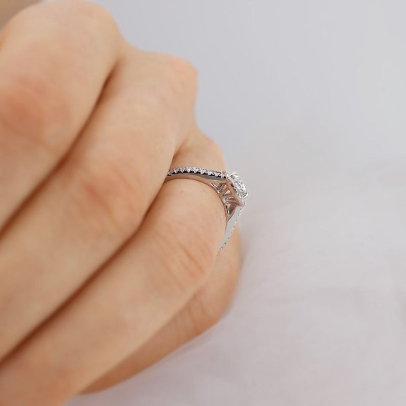 AMELIA - Chatham®Lab Grown Alexandrite & Diamond 18k White Gold Halo Ring