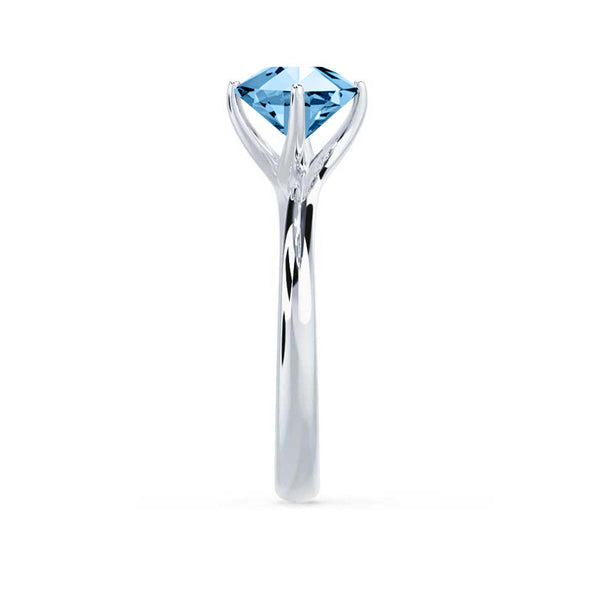 ANNORA - Chatham® Aqua Spinel 18k White Gold Twist Solitaire Ring Engagement Ring Lily Arkwright