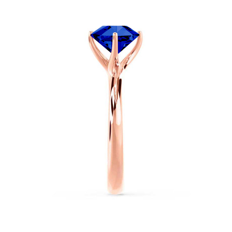 ANNORA - Chatham® Blue Sapphire 18k Rose Gold Twist Solitaire Ring Engagement Ring Lily Arkwright