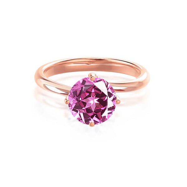 ANNORA - Chatham® Pink Sapphire 18k Rose Gold Twist Solitaire Ring Engagement Ring Lily Arkwright