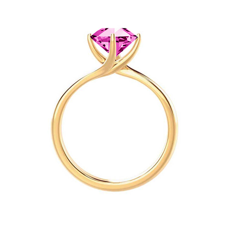 ANNORA - Chatham® Pink Sapphire 18k Yellow Gold Twist Solitaire Ring Engagement Ring Lily Arkwright